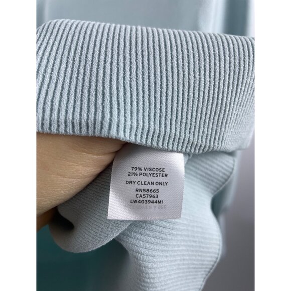 Lewit Women's Size Large Stretch Knit Balloon Bishop Sleeve V Neck Sweater Blue - Picture 7 of 10